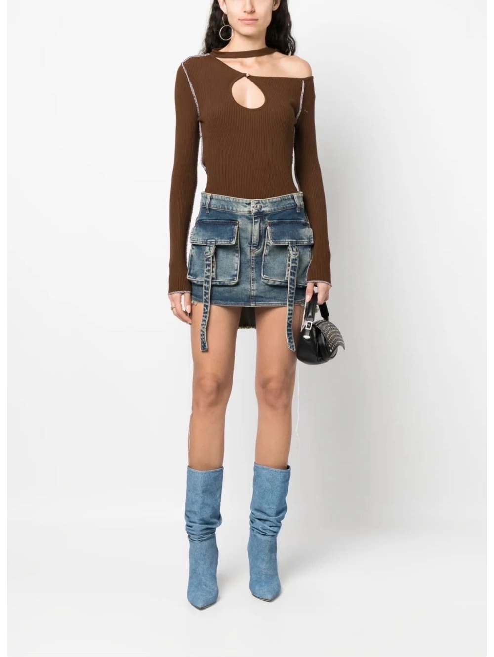 JULFER Milano Cut Out Ribbed Knit Top IT 40/ US 4 Brown NWT $483 MSRP Flawed